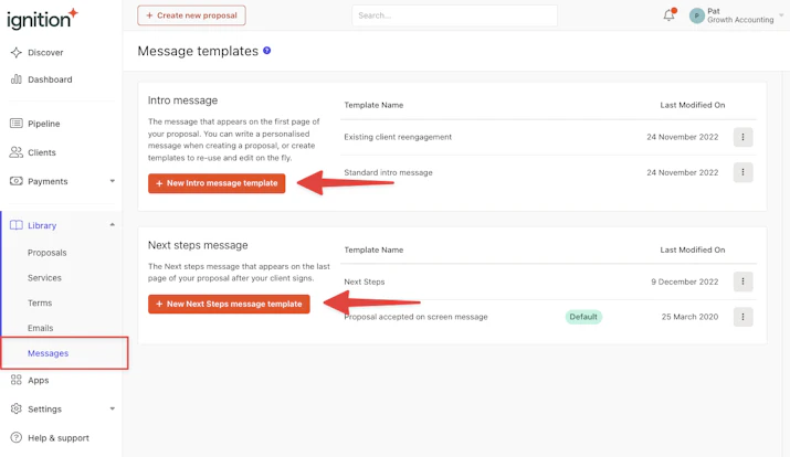 Different ways to use Intro message and Next steps templates